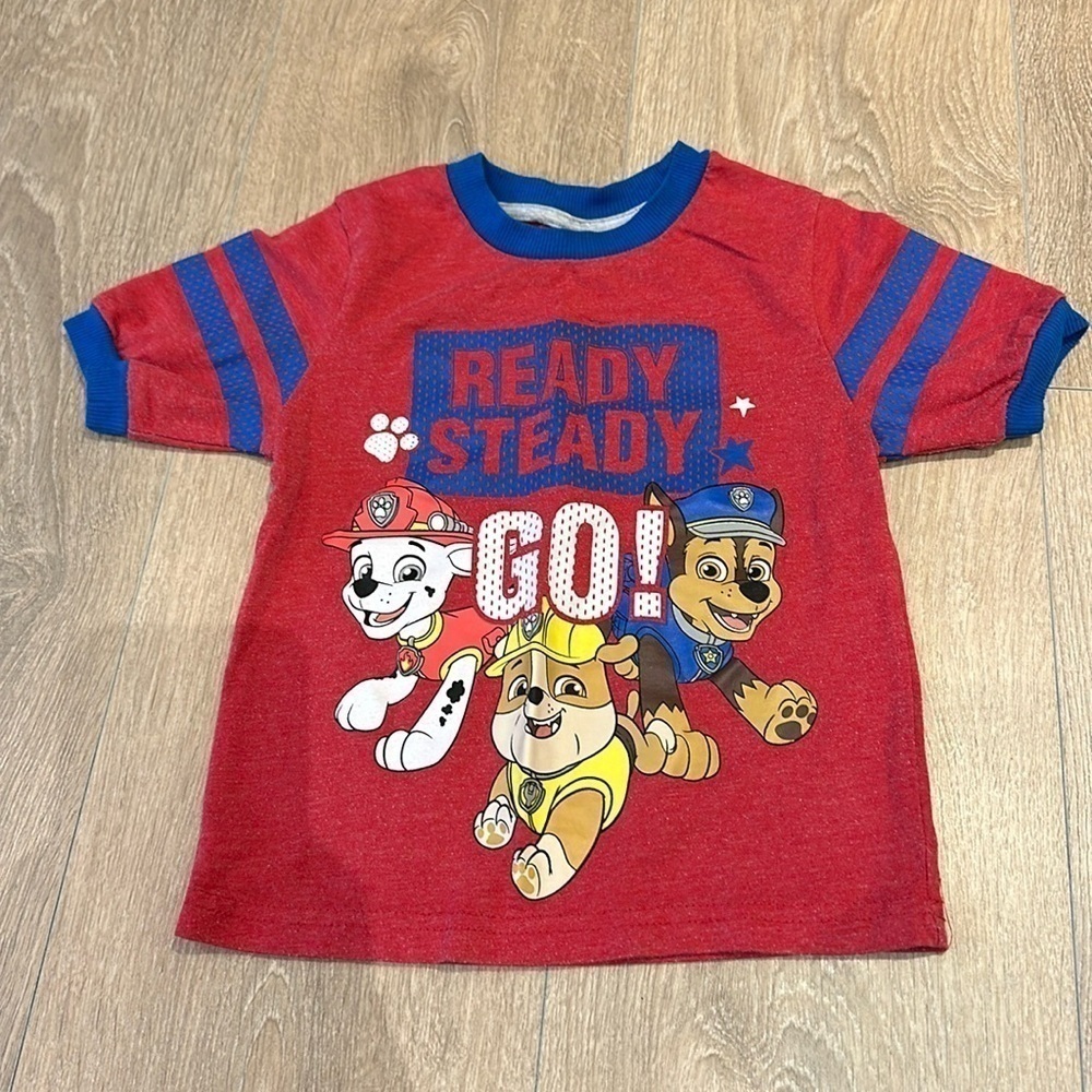 NICK JR. RED BLUE STRIPE PAW PATROL CARTOON PRINT SHORT SLEEVE TEE 4T